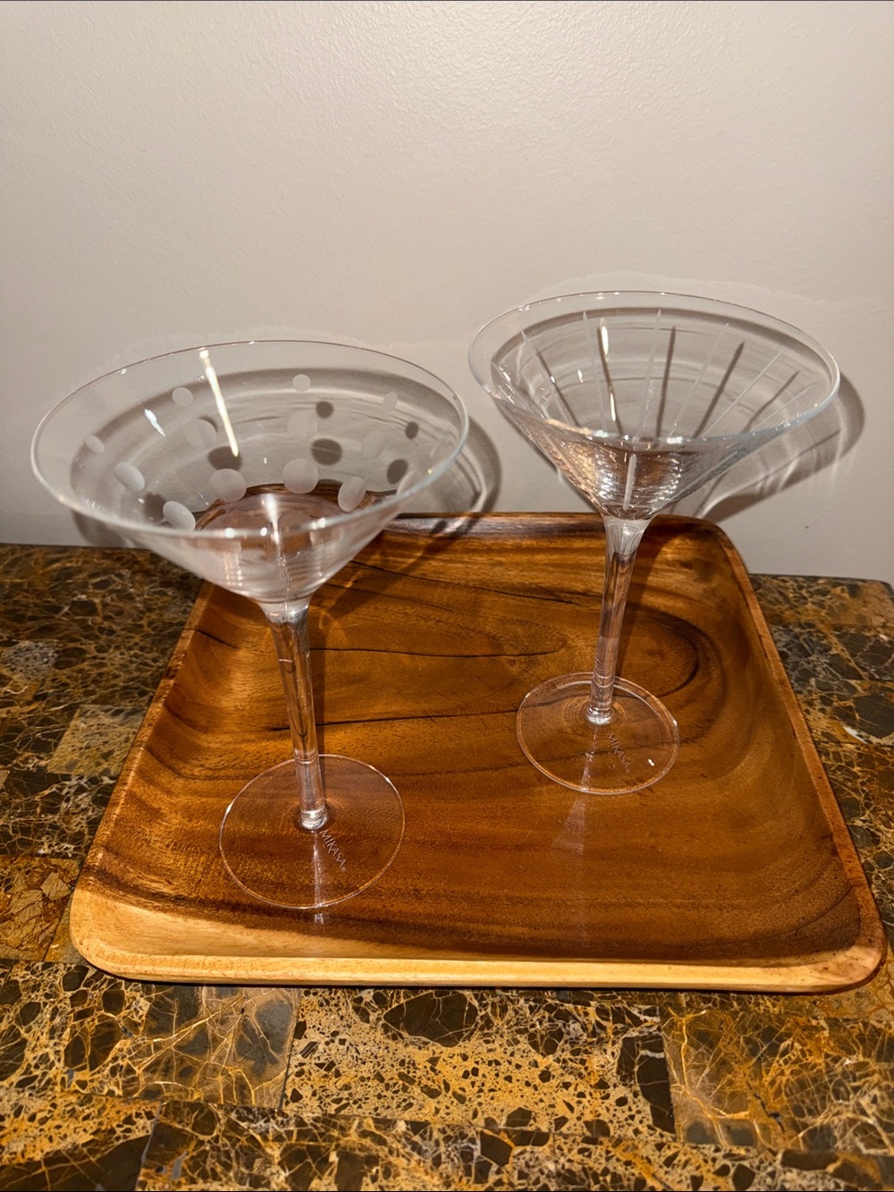 Cheers Martini Glasses Set of 2 Replacement Crystal Etched Polka Dot & Stripes